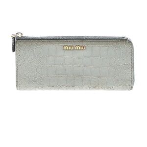 Miu Miu Light Gray Crocodile-Embossed Wallet